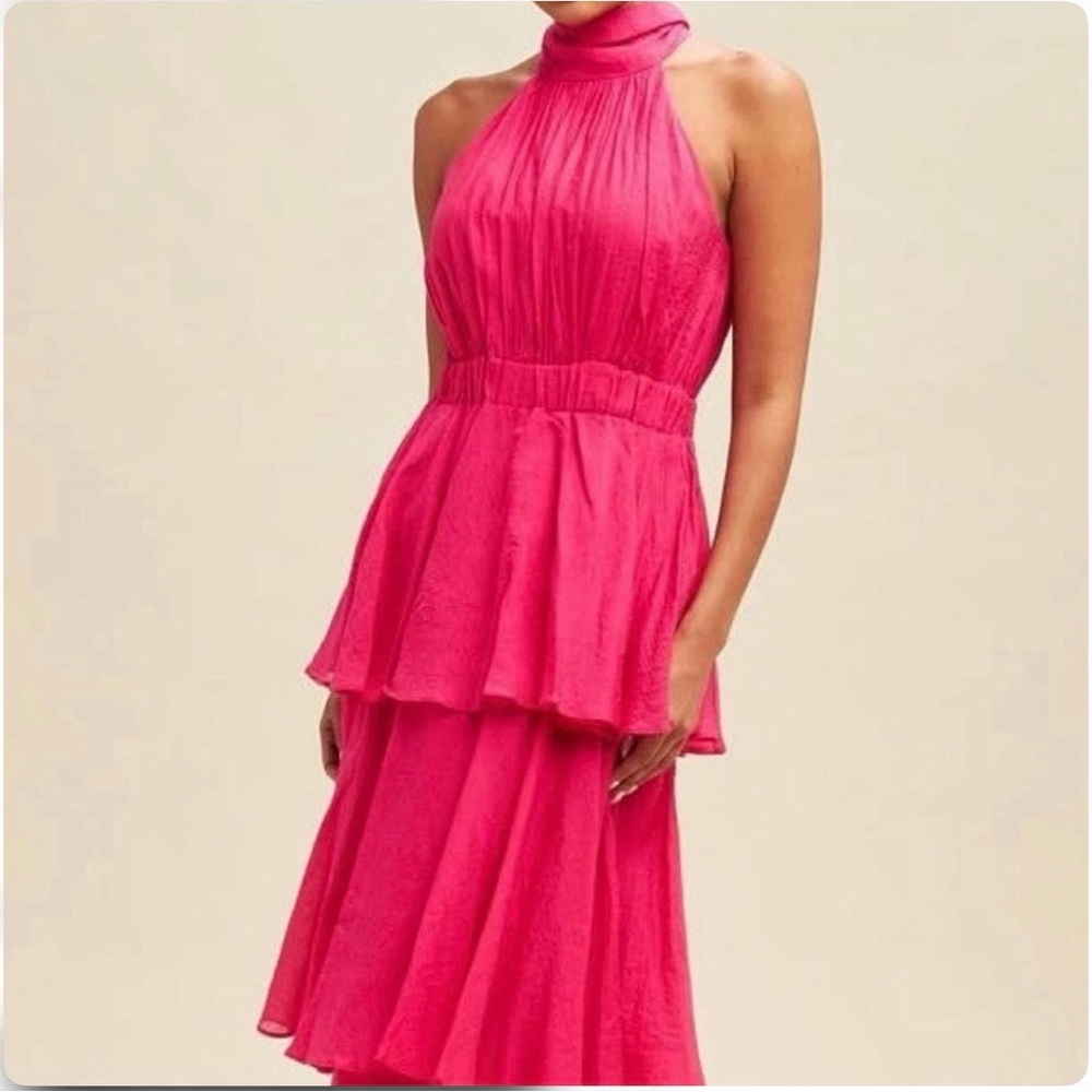 FANCY Boutique Vibrant Pink Halter Tiered Maxi Dress